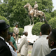 Protesters rally against the name of Nathan Bedford Forrest Park in front of a statue bearing his likeness Aug. 13, 2005, in Memphis, Tenn. The park’s name was changed in 2016. In December 2017, the statue of Forrest himself came down.